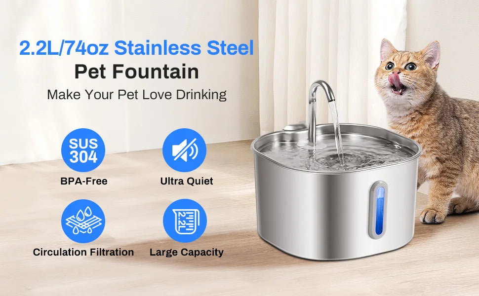 Stainless Steel Cat Water Fountain (2.2L)