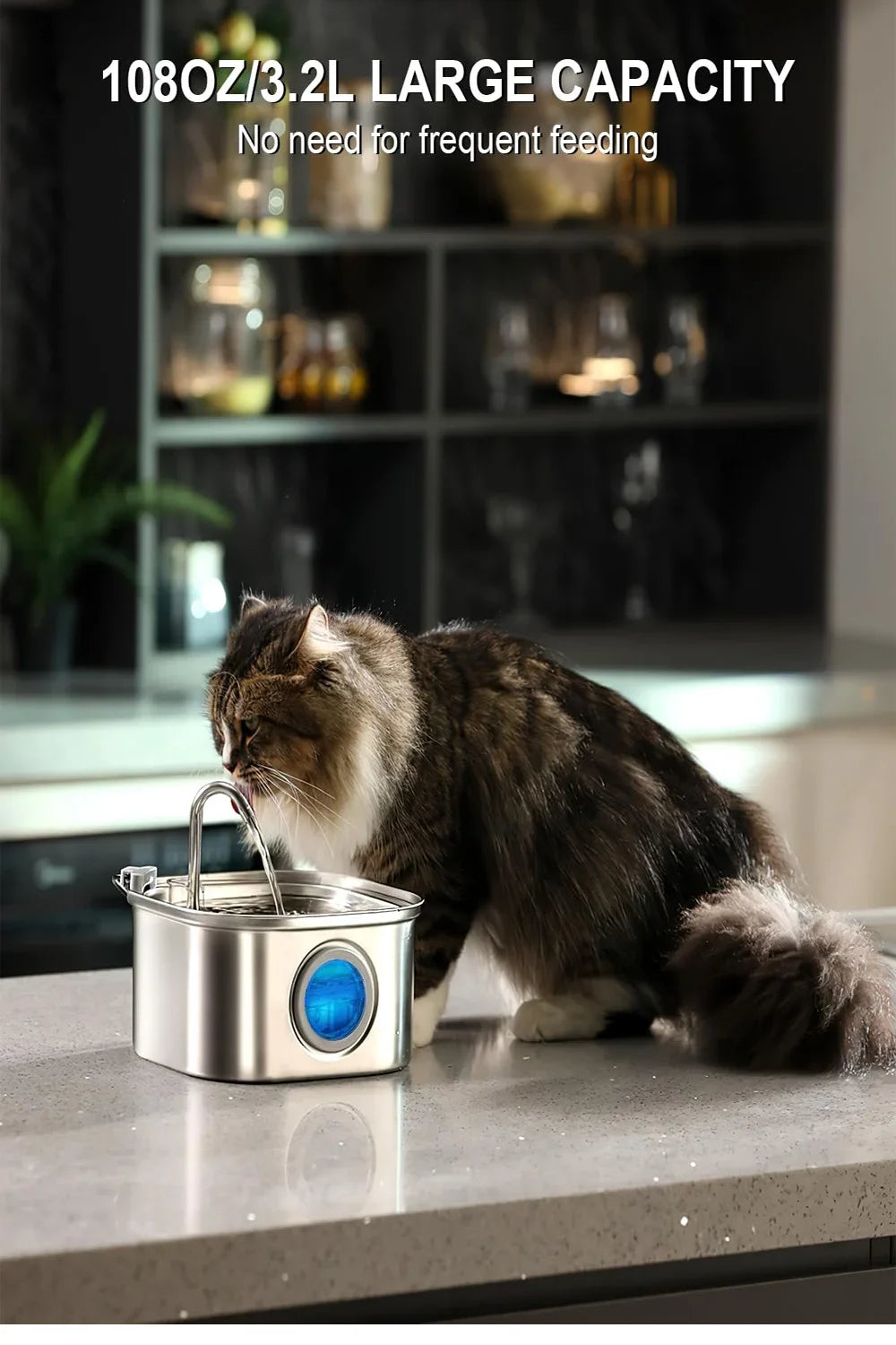 Stainless Steel Pet Water Fountain (3.2L)