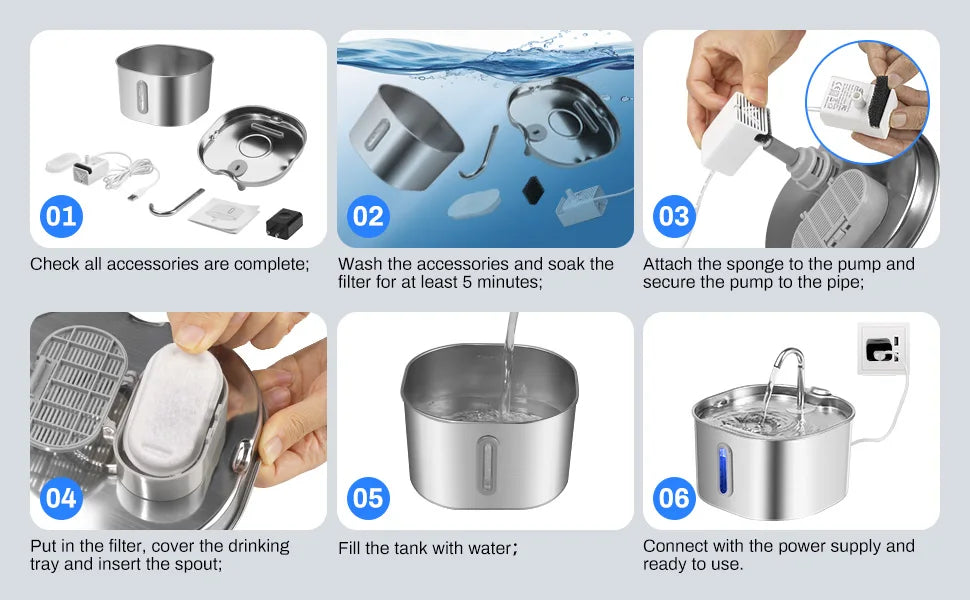 Stainless Steel Cat Water Fountain (2.2L)